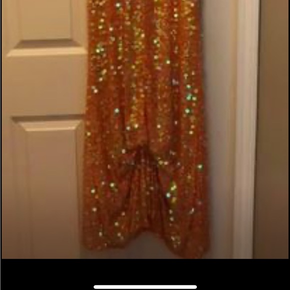 Beautiful beaded, coral prom, dress, fitted at waist, spaghetti straps. - Picture 9 of 9